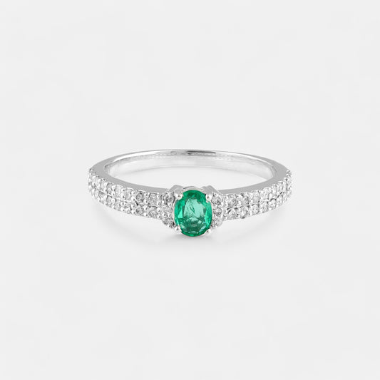 Emerald Solitaire Pave Band Ring