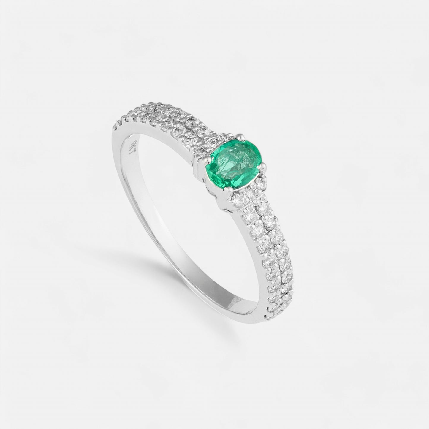 Emerald Solitaire Pave Band Ring
